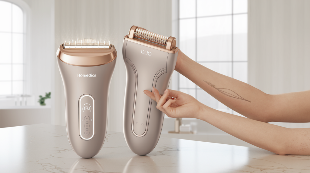 découvrez l'épilateur homedics duo, une innovation qui allie lumière pulsée et épilation mécanique pour une peau douce et sans poils. profitez d'une méthode efficace et confortable pour dire adieu aux méthodes traditionnelles d'épilation.
