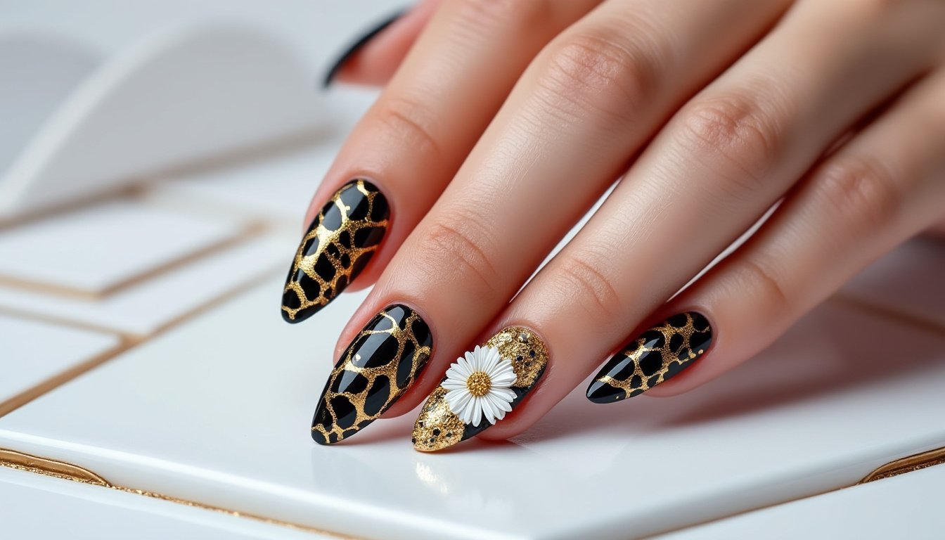 succombez à l’élégance avec ce jeu de 10 faux ongles en forme d’amande, ornés d’un imprimé léopard tendance et de fleurs 3d raffinées. offrez-vous une manucure sophistiquée et artificielle en un clin d’œil !