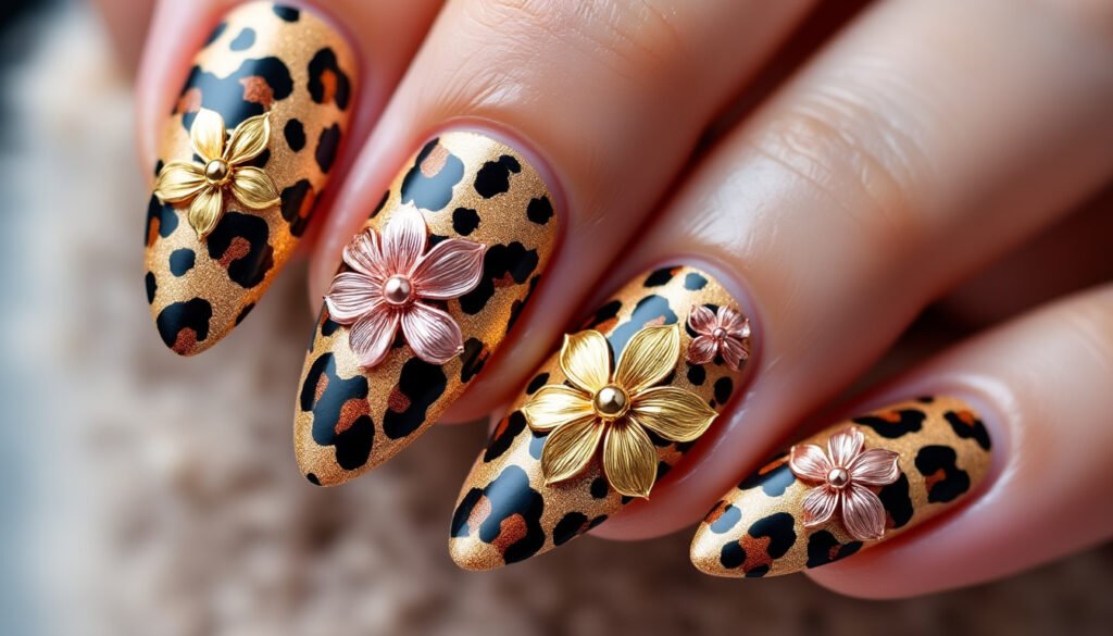 découvrez notre jeu de 10 faux ongles en forme d'amande, décorés d'un élégant imprimé léopard et de fleurs 3d. idéals pour une manucure sophistiquée et tendance en toute simplicité !