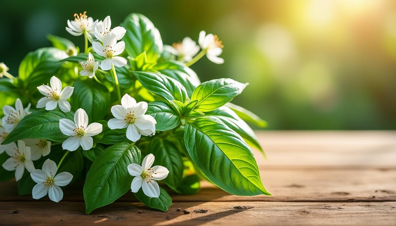 découvrez la surprise inattendue de mon basilic aux fleurs blanches éclatantes en goûtant une feuille, une expérience gustative unique et rafraîchissante.