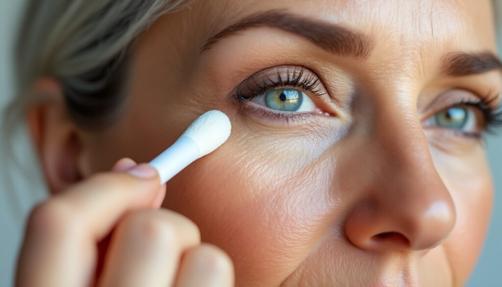 découvrez le secret des maquilleurs pour les plus de 50 ans : utiliser un coton-tige pour estomper parfaitement les rides avec l'anticernes et obtenir un teint lumineux et naturel.
